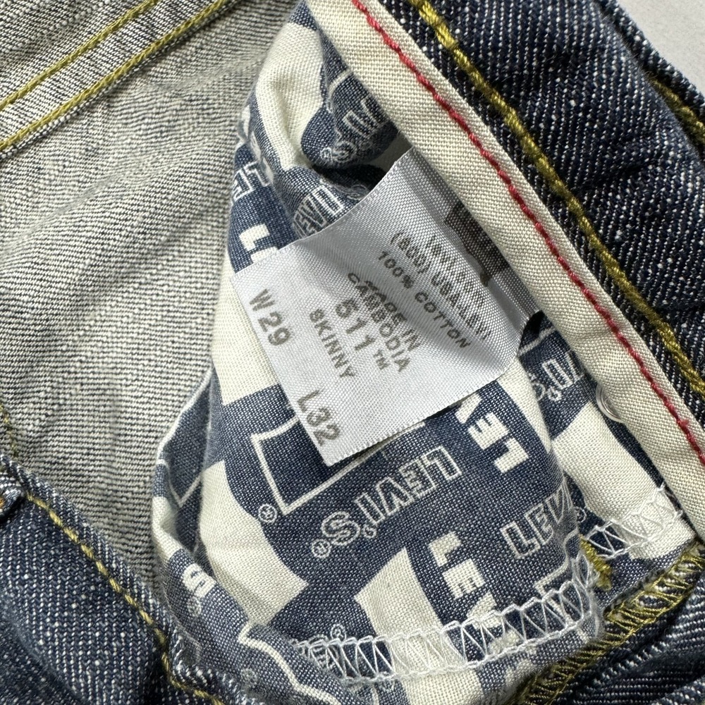 Levis Jeans Mens 29x32 Blue 511 Skinny Medium Wash Denim Pockets Logo Workwear - Picture 8 of 8